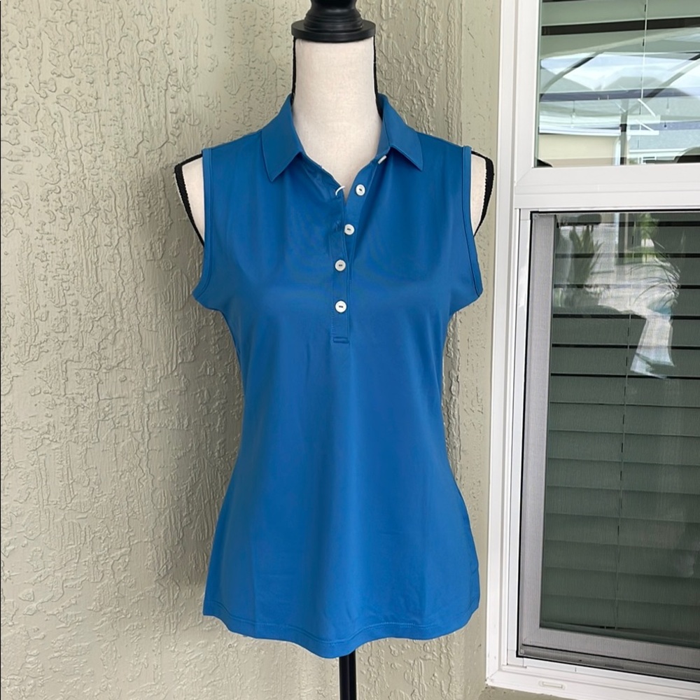 Greg Norman Collection Blue Sleeveless Golf Polo Button Down